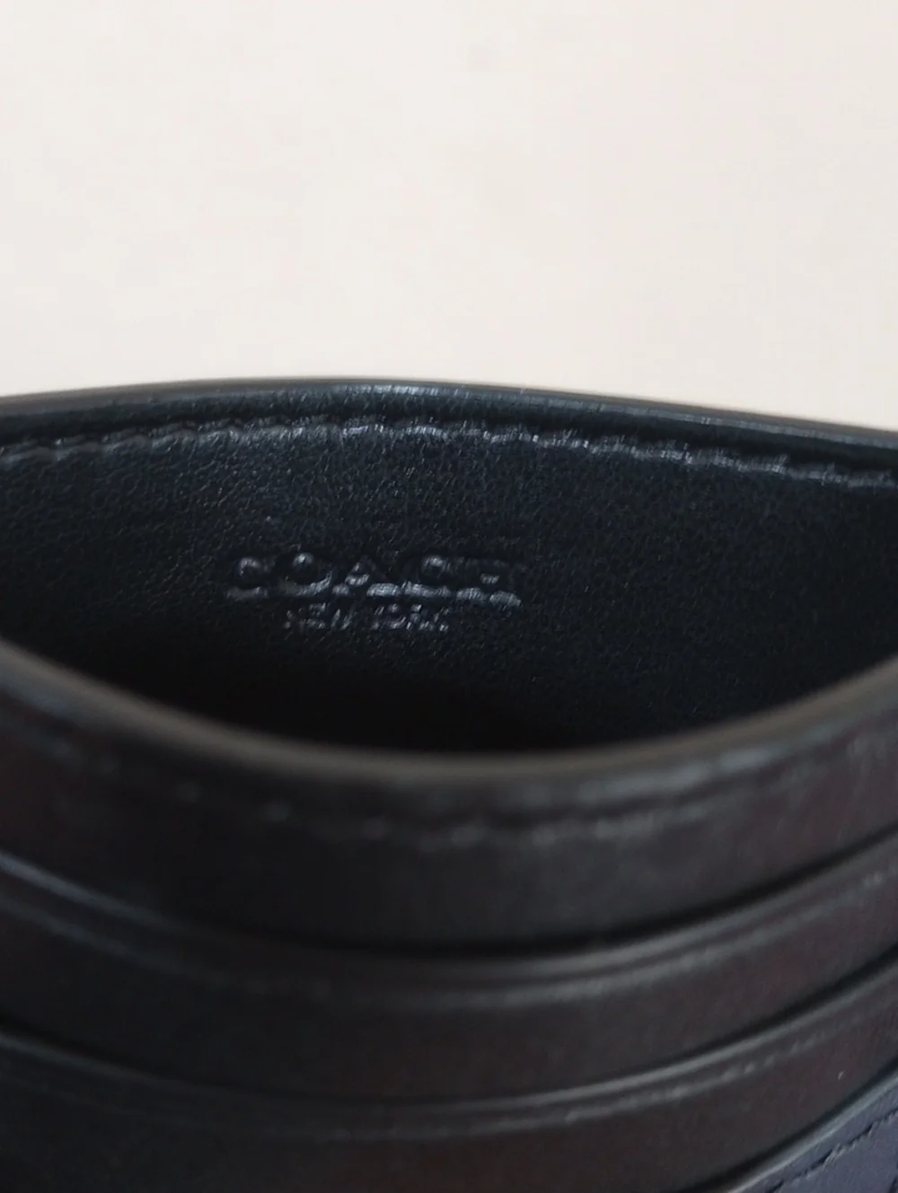 Coach Black Leather Striped Slim Case Card Holder - New!